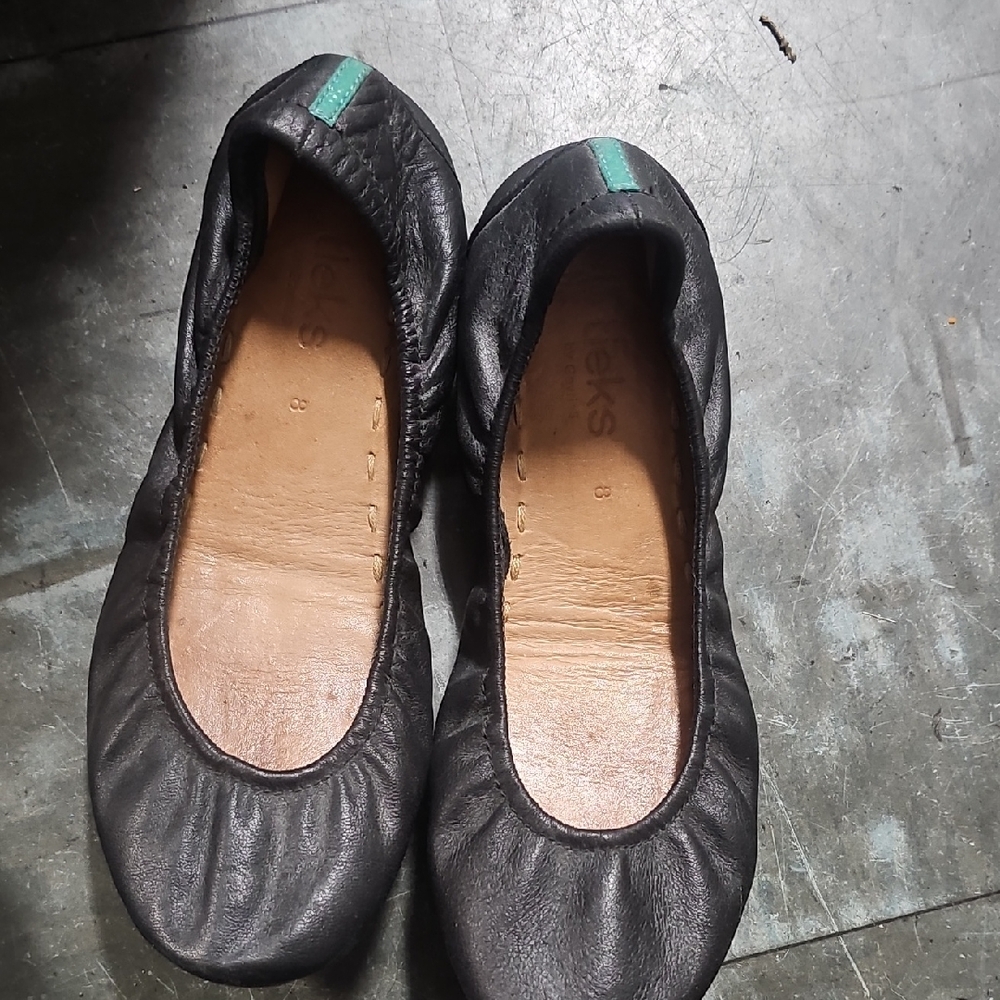 Tieks Black Leather Ballet Flats with Green Accent